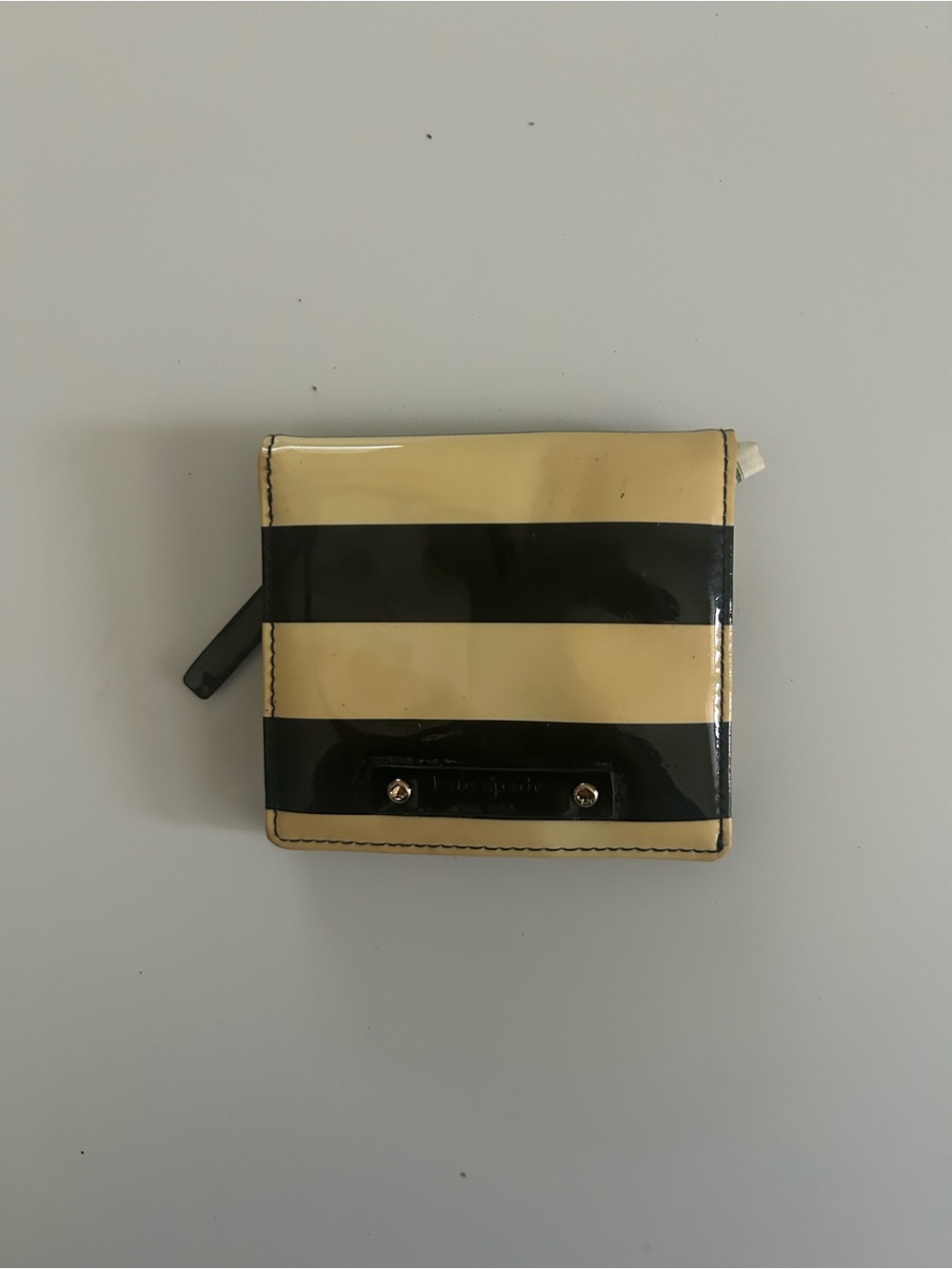 kate spade Black and Cream Striped Compact Wallet